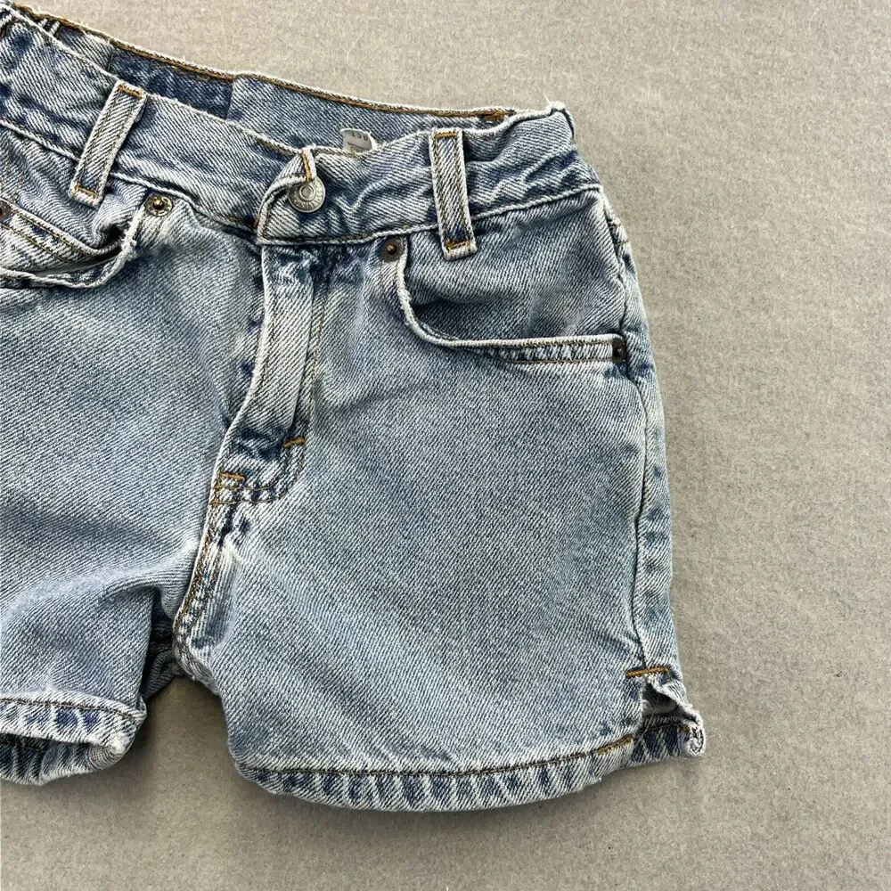 Levis 505 Blue Denim Jean Shorts Youth 6  Vintage White Tab 90s Kids Elastic